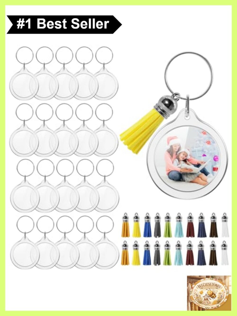 20 Set Acrylic Photo Keychain Clear Picture Frame with Tassels DIY Craft Keyring